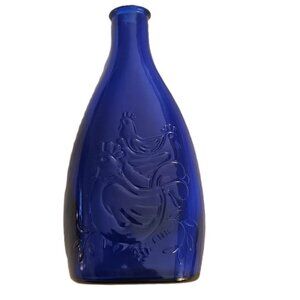 Vintage Cobalt Blue Glass Holiday Bottle – “Three French Hens”